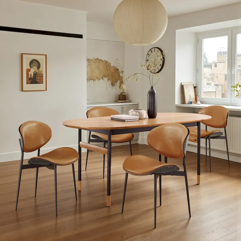 Art Leon Set of 4 Mid-century Wood and Faux Leather Dining Chairs