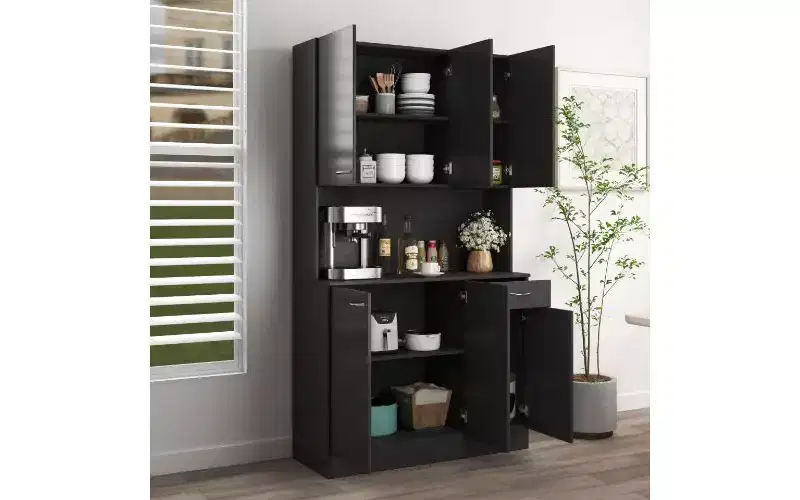 6-Door Storage Cabinet, 70.87 Tall Wardrobe & Kitchen Cabinet with Drawer & Open Shelf, MDF Kitchen Pantry Cabinet & Bedroom Hutch