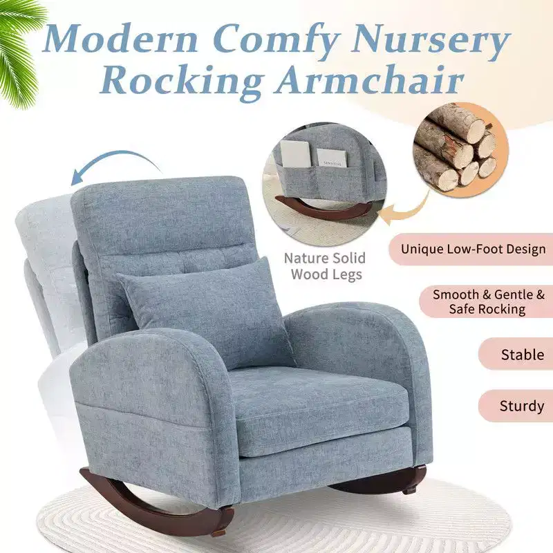 Upholstered Blue Rocking Chair