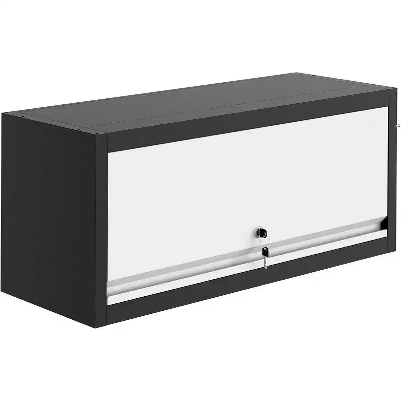 Acekool Wall Mount Tool Cabinet, 0.6mm Steel, Hydraulic Goose Neck Flip Door, 13.8x30.3x11.8, Floating Storage for Garage, Kitchen, Office, Gray