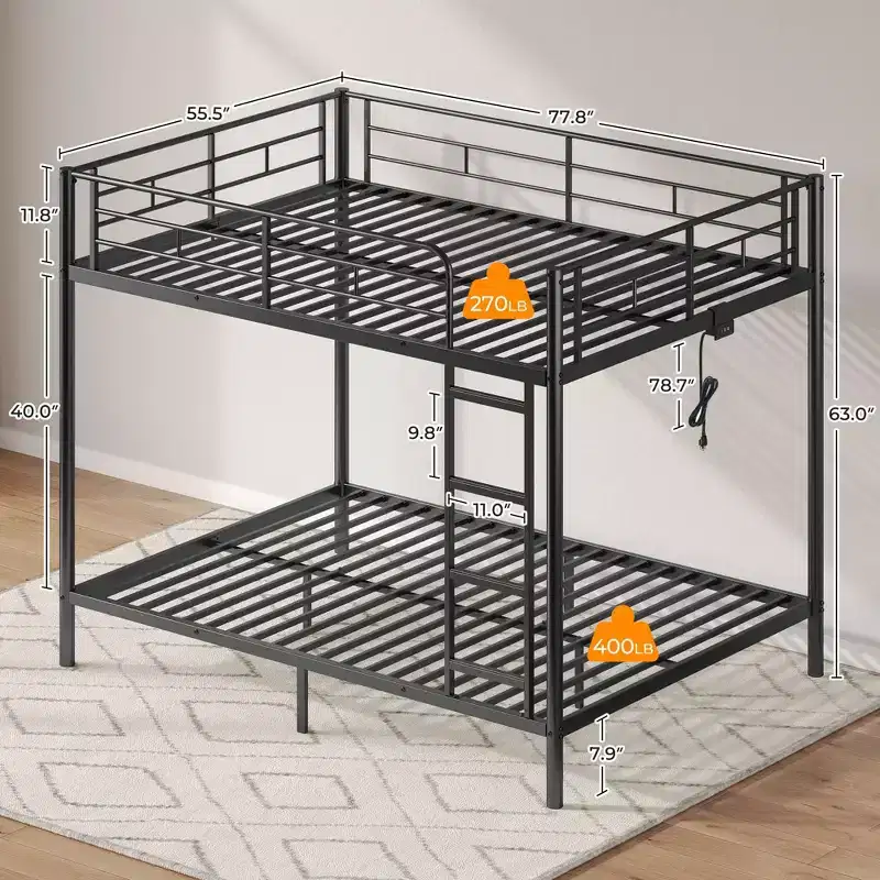 Bunk Bed - Dimmable LED Strip Lights, USB Charging Ports, Trundle & Convertible to 2 Beds
