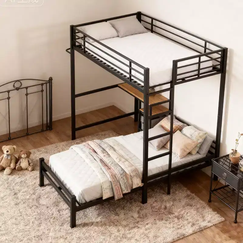 Modern Metal Twin Over Twin L-Shaped Bunk Bed with Desk Station and Drawers