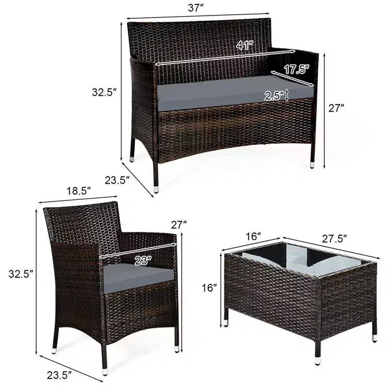Costway 8PCS Rattan Patio Furniture Set Cushioned Sofa Chair