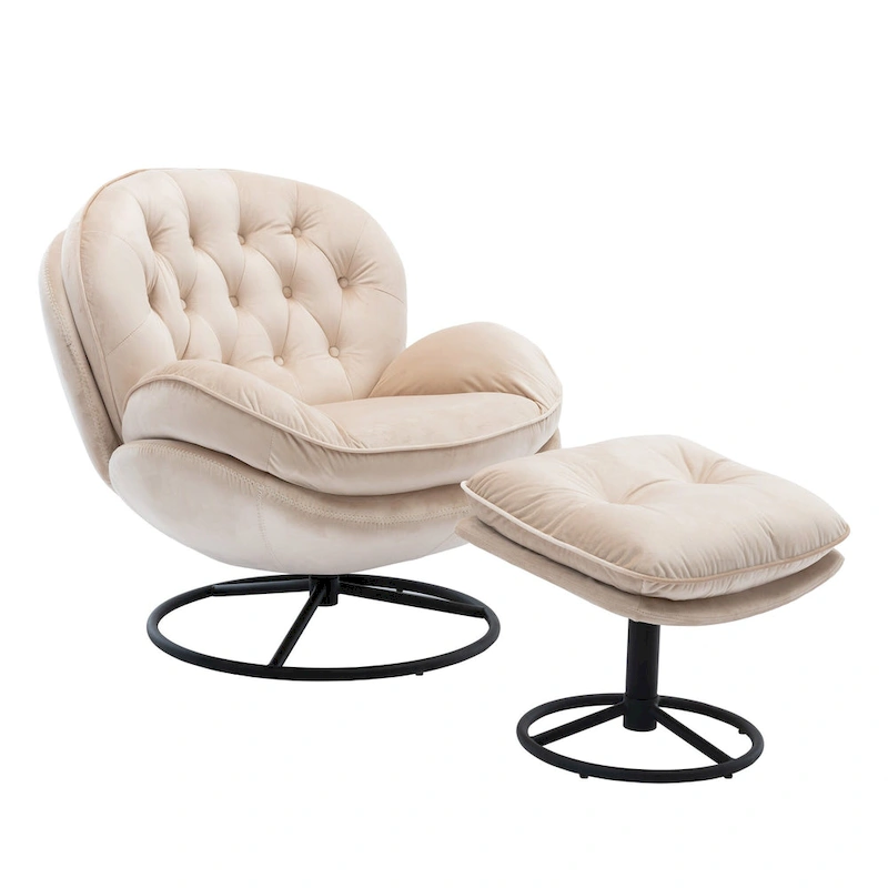 Beige Modern 31.7 Swivel Accent Chair with Ottoman