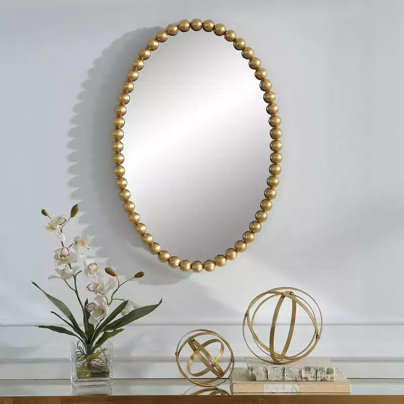 Gold Leaf 20 x 30 Beaded Oval Wall Mirror