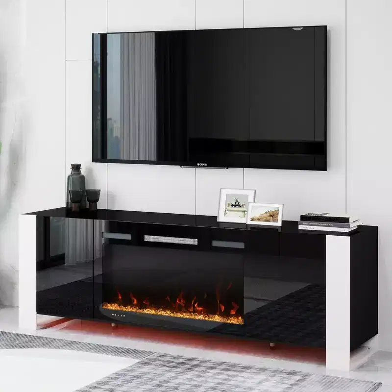 Real Relax 70 in. TV stand for TVs up to 80 in. with electric fireplace and LED lights Entertainment Center