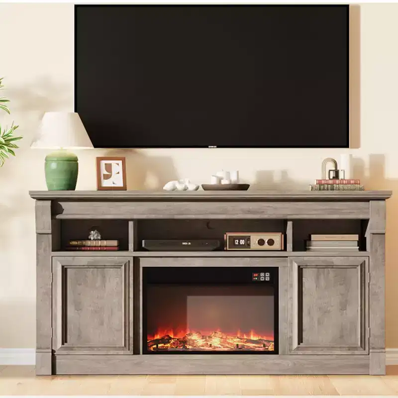 Farmhouse TV Stand, 58 Entertainment Center for TVs up to 65 Inches, Media Console with Open Storage Cabinets for Living Room