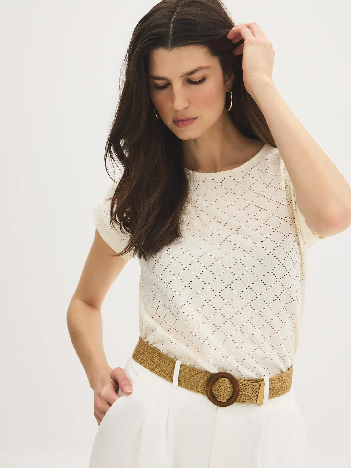 Eyelet Dolman Sleeve Tee