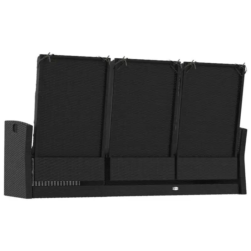 Garden Bench Black Poly rattan 3 Seater Adjustable Armrests