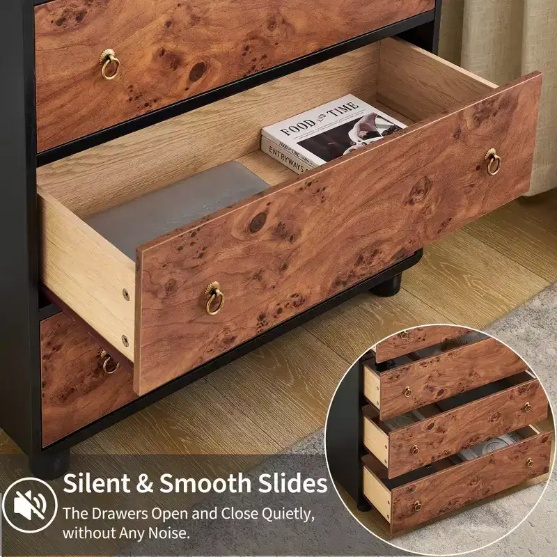 5-Drawer Dresser with Curved Profile, 46 in Tall Modern Chest with Natural Oak Texture