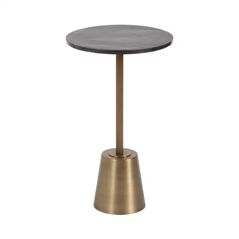 Kate and Laurel Tira Round Marble and Metal Side Table, Black, 14x14x24
