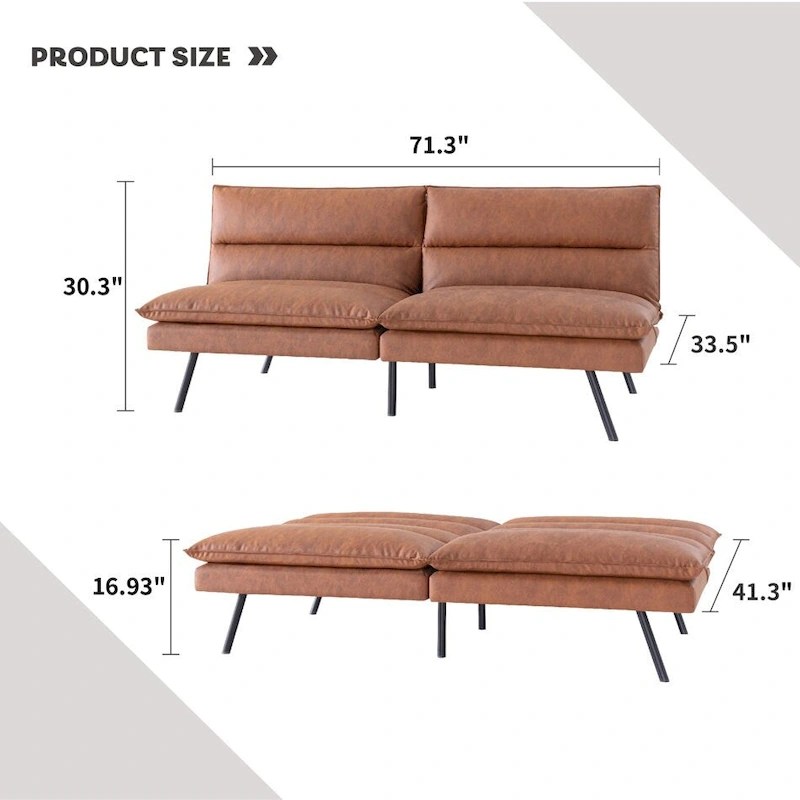 EGOHOME 71 Faux Leather Convertible Sofa with Split Back