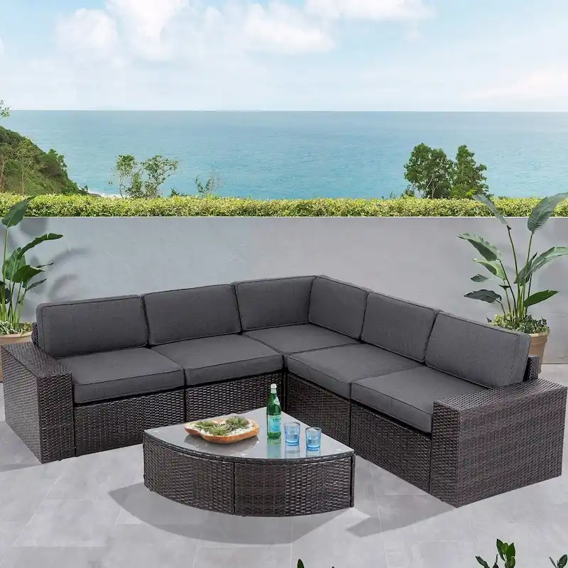 SUNCROWN Outdoor 6-piece Rattan Sectional Sofa Set
