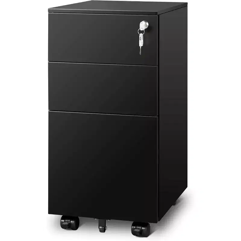 3-Drawer Mobile Filing Cabinet for Home Office, 11.8 Slim Vertical File Cabinet, Space-Saving Document Organizer with Lock