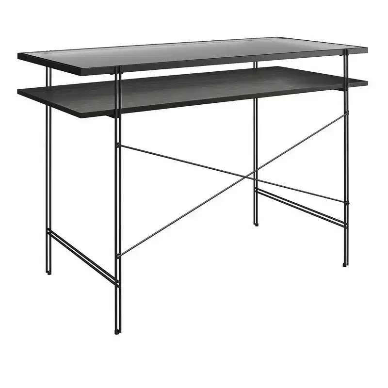 TUYOHW 43.3 Computer Desk,Laminated Engineered Wood Office Desk with Open Shelf,Fluted Glass Desktop,Writing Desk for Home Office,Small Spaces,Black
