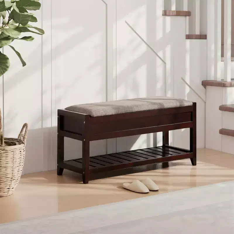 Espresso Seating Bench with Shoe Storage