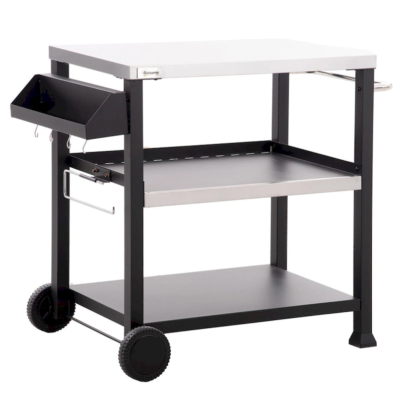 Three-Shelf Outdoor Grill Cart with Stainless Steel Tabletop
