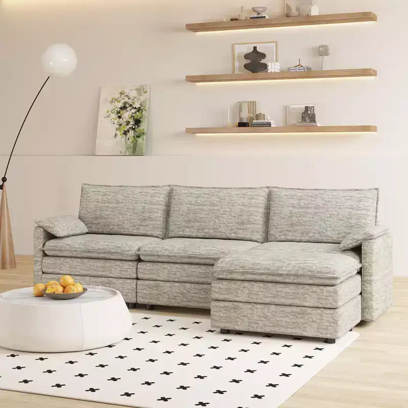 108 XL Modular Sectional Couch, Deep Seat Modern Chenille L Shaped Modular Sofa, Cloud Couch for 4 with Movable Ottoman, Sectional Sofa