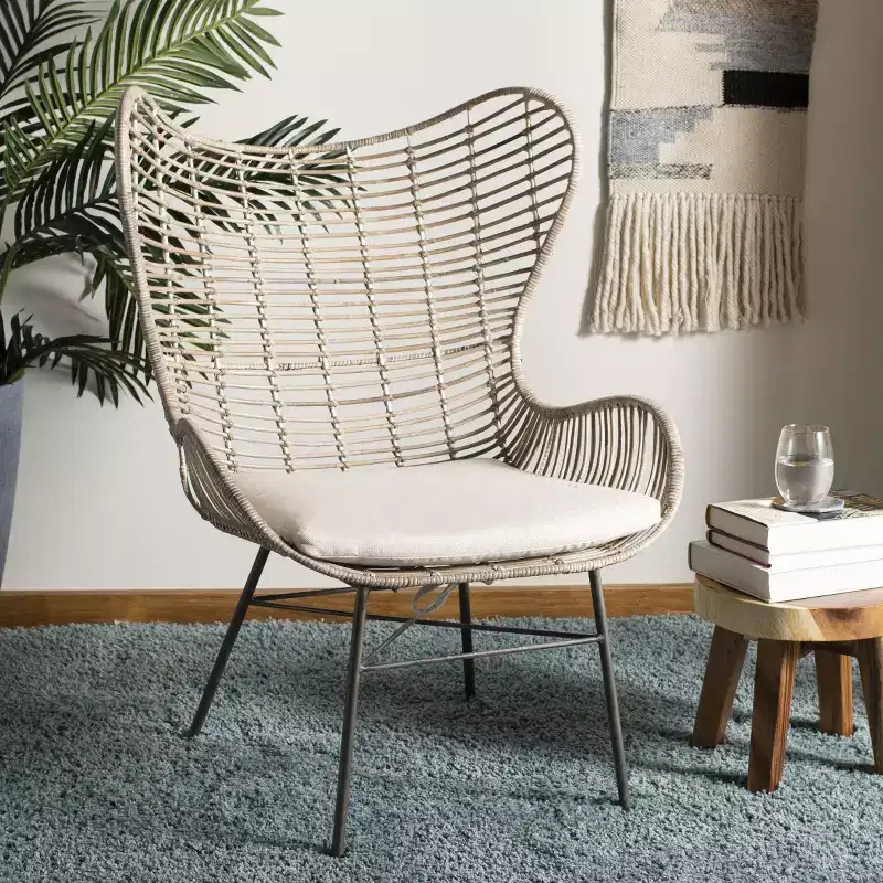 Rattan Wingback Armchair - White/Grey White Wash
