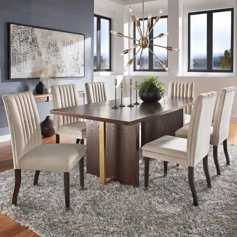 Andrea 7-Piece Dining Set – Espresso Wood Table with Velvet Chairs