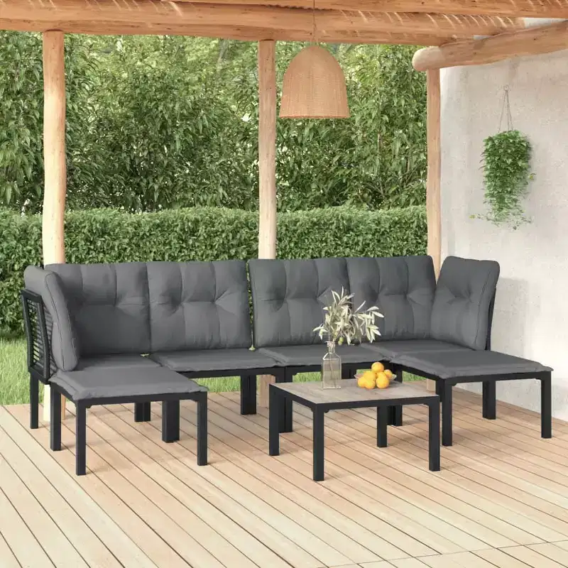 vidaXL Patio Furniture Set Sofa for Garden Lawn Black and Gray Poly Rattan