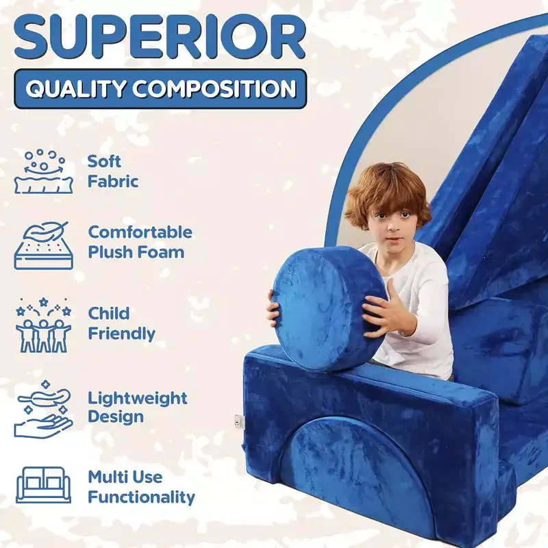 Contour Comfort Kids Couch 14 PC Modular Kids Play Set  Convertible Kids Sofa with Soft Foam Sofa Cushions | Kids Fort Couch, Kid Play Room Furniture