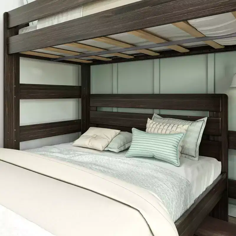 Solid Wood Modern Farmhouse Bunk Bed, L-Shaped Twin over Queen Bed Frame For Kids