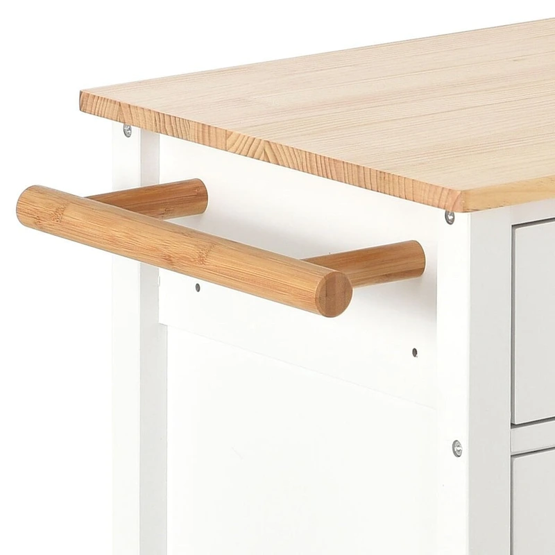 Kitchen Island Cart with Solid Wood Top, Locking Wheels, Spice & Towel Rack
