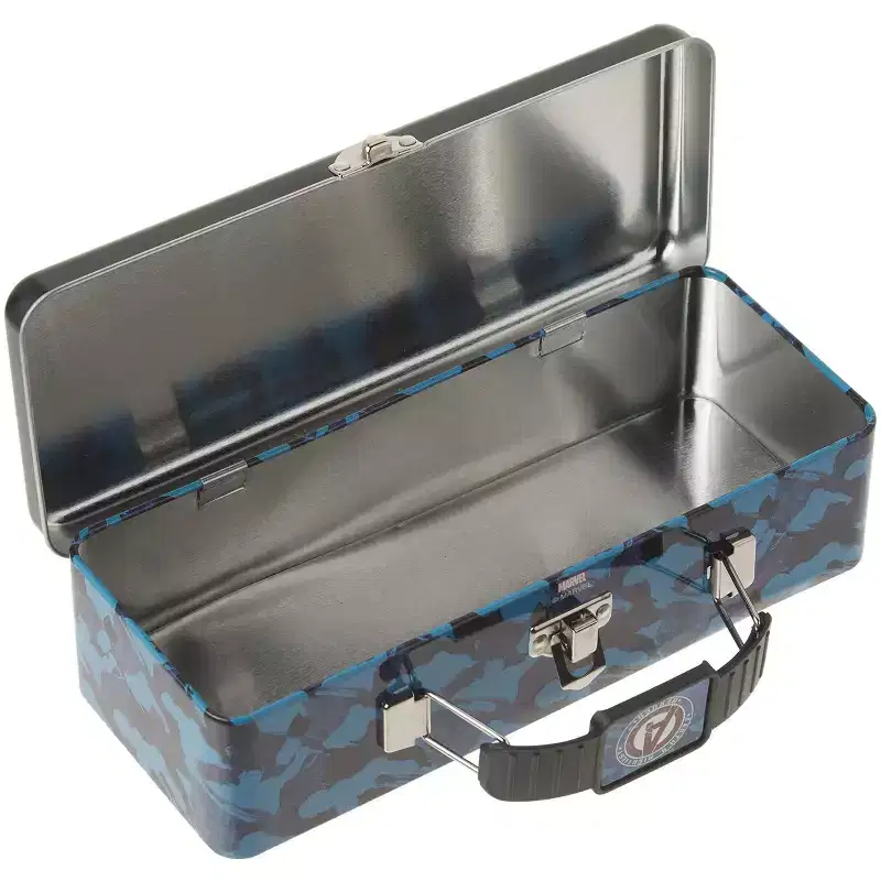 Avengers Pencil Box with Handle, Clasp & Hinge Durable Metal Storage Case for Kids & Fans