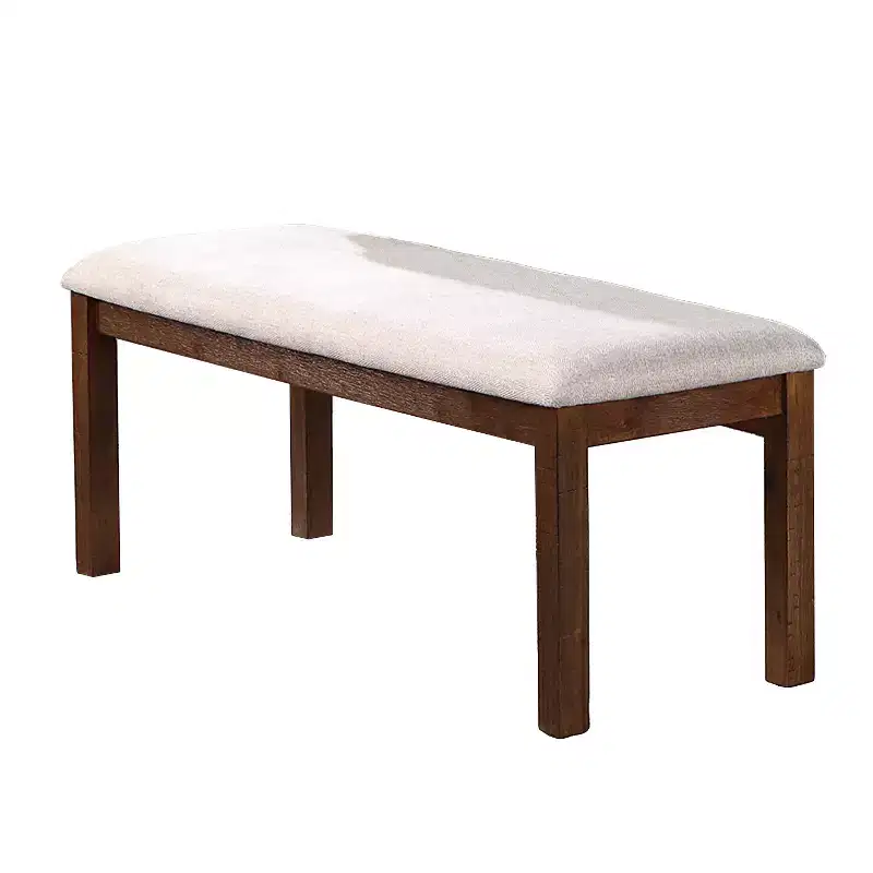 White Upholstered Rectangular Dining Bench, Walnut Wood Frame, Seats 2