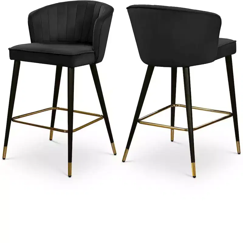 Meridian Furniture,Cassie Black Velvet Stool, Set of 2