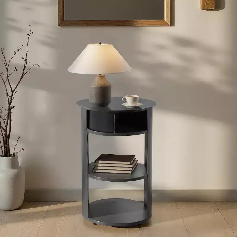 Christopher Knight Home Alaric Modern 3-Tier Round Side Table with Sliding Door