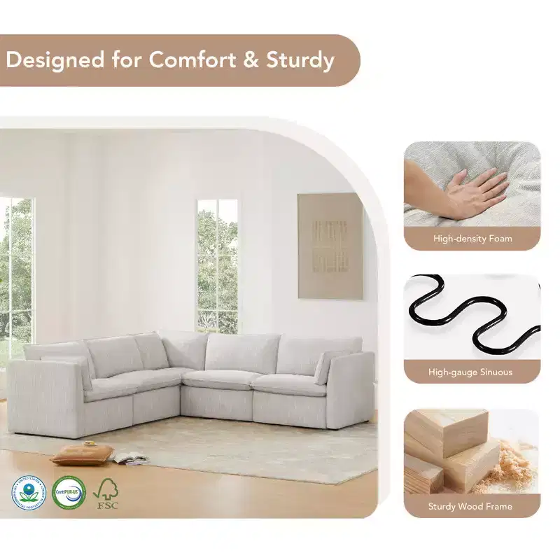Spruce & Spring Grey 2-Piece Modular Sectional Couch for Living Room