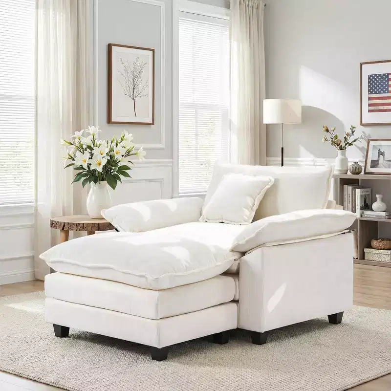 EHMKNP Oversized Chenille Accent Chair with Ottoman