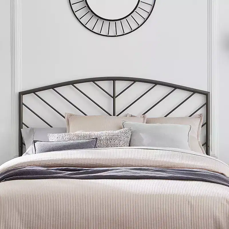 Metal Headboard with Chevron Spindle Design – Gray Bronze