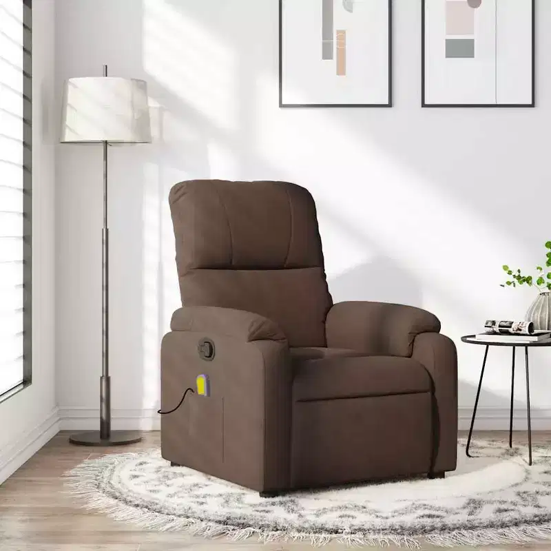 Massage Recliner Chair - Brown Microfiber Manual Reclining Armchair with Vibration Massage & Side Pocket for Living Room, Lounge