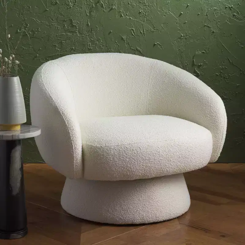 Ivory Boucle Swivel Accent Chair