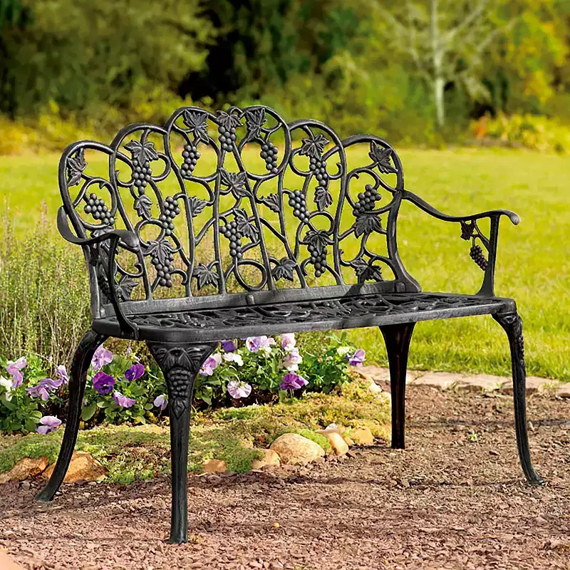 Grapevine Garden Bench in Powder-Coated Aluminum - 41.75 W x 20.75 D x 33.5 H Black