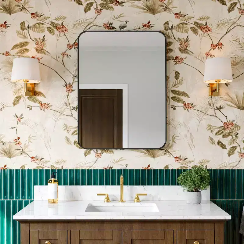 Black / White Rounded Rectangle Wall Mirror – 1 Person