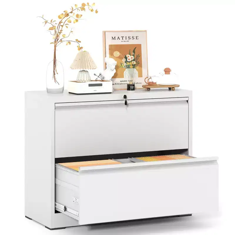 35H 2 Drawer Lateral File Cabinet with Lock, Lockable Metal Filing Cabinet for Home Office, Fits Legal/Letter/A4/F4 Size (White)