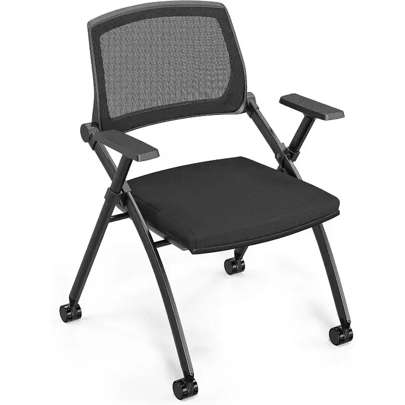 VINGLI 1 Pack Stackable Conference Room Chairs with Wheels, Folding Office Chair with Rebound Back, Padded Seat for Guest, Reception, Black