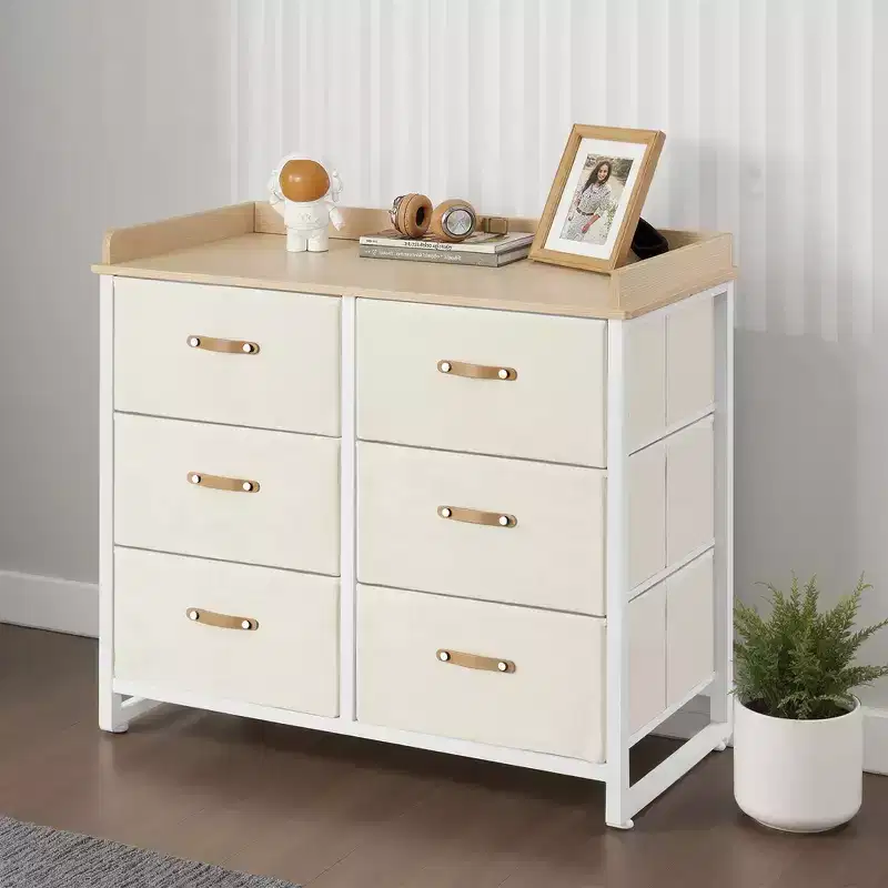 Dresser for Bedroom with 6 Drawers, Chest of Drawers, with Water-Resistant Changing Table, Storage Organizer Cabinet