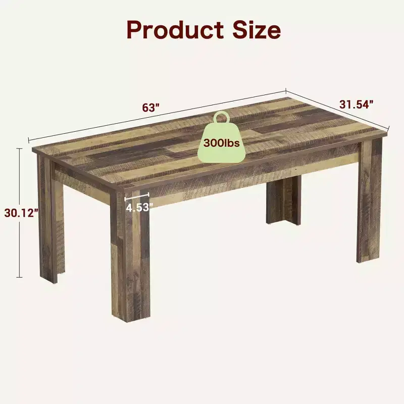 Dining Table for 4-6, 63 Inch Dining Tables for 4, Farmhouse Large Kitchen Dining Table, Rectangular Dining Room Table for Small Space, Dinner Table