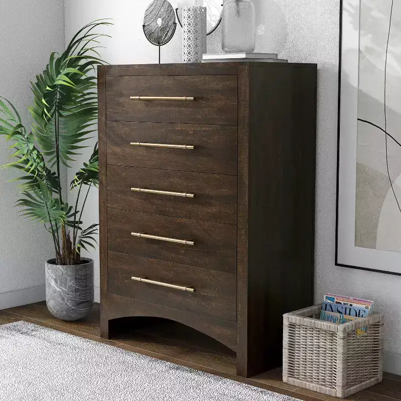 Melonnes 5 Drawer Chest Walnut - HOMES: Inside + Out: Contemporary Bedroom Storage, 48" Height