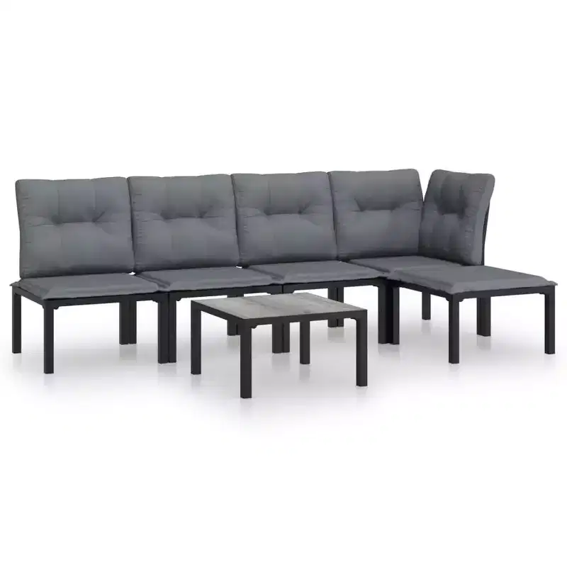 vidaXL Patio Lounge Set Sofa for Garden or Lawn, Black and Gray Poly Rattan, Modular Outdoor Furniture