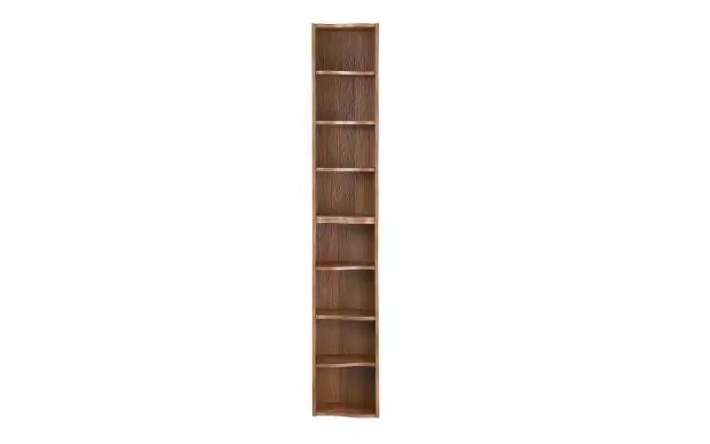 Tier Ultra-Thin Adjustable Bookshelf, Walnut MDF Display Rack w/ Wavy Border (Detachable Home Office Organizer)