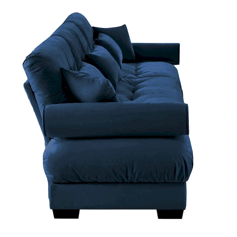 130 Velvet Modular 5-Seat Sofa with Cloud Cushion Sectional and Bolster Headrests