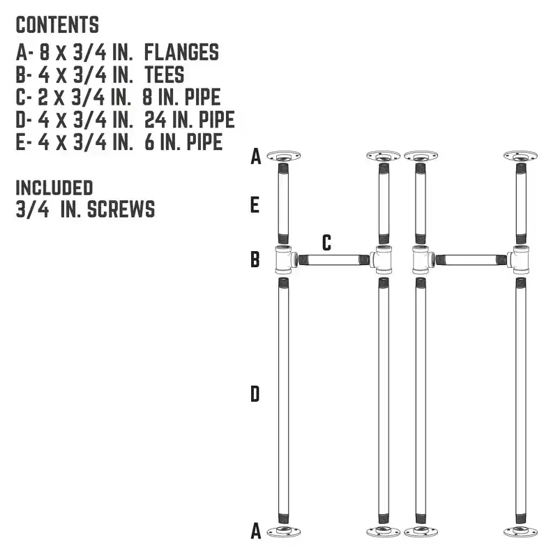 Industrial Pipe Round Flange Console Table Legs 13.25 in. Wide