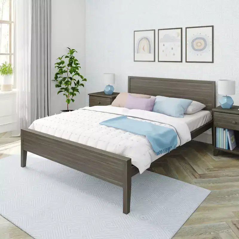 Max & Lily Queen Bed Frame, Solid Wood Classic Platform Bed with Panel Headboard for Kids