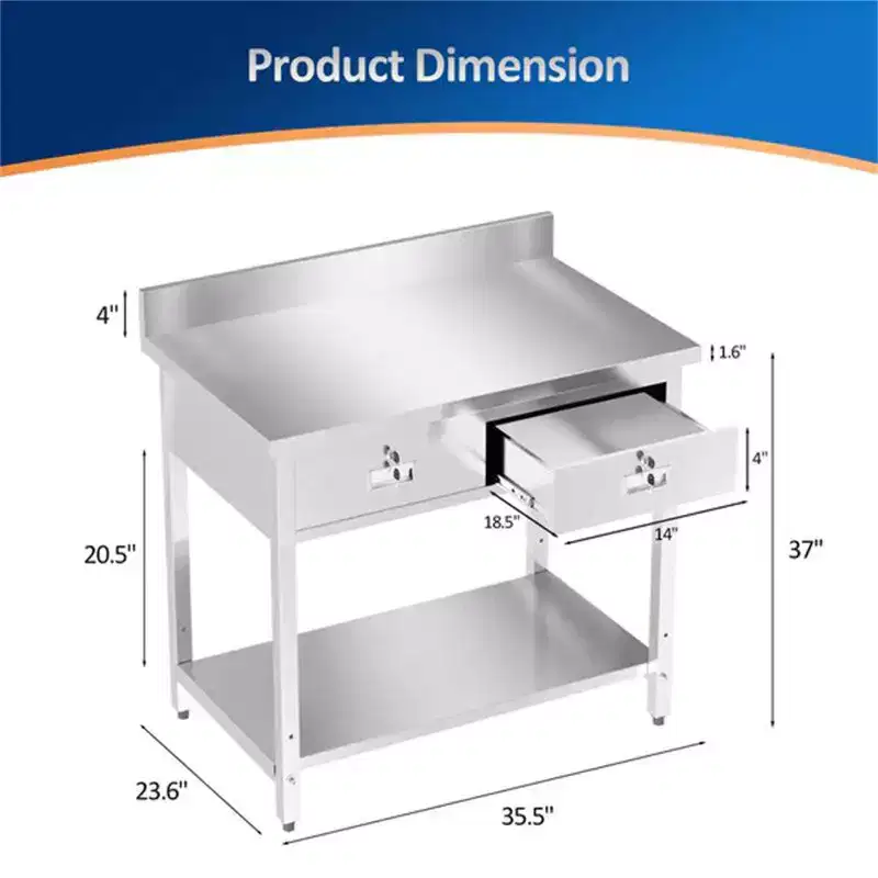 36 x 24 in. Stainless Steel Work Table with 2 Drawers
